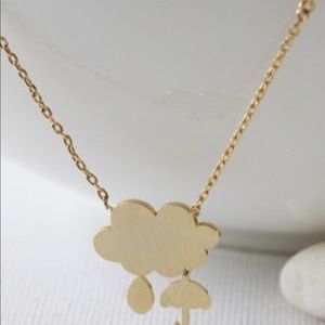 Gold Cloud, Raindrop & Lightening Necklace 16"